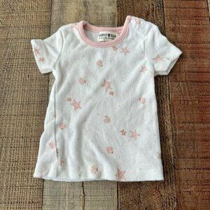 Rabbit & Bear girls organic seashell short sleeve terry cloth shirt -0/3M